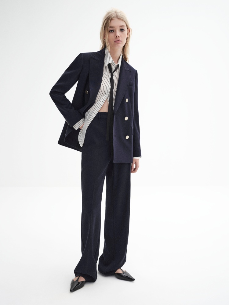 Straight-fit wool satin trousers + NAVY - Max Mara
