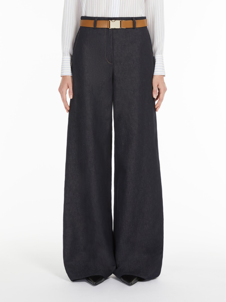 Cotton and linen trousers, navy | 