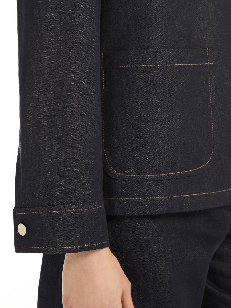 Cotton and linen drill blouse, navy | 