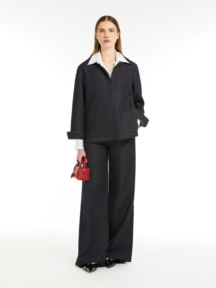 Cotton and linen drill blouse - NAVY - Max Mara