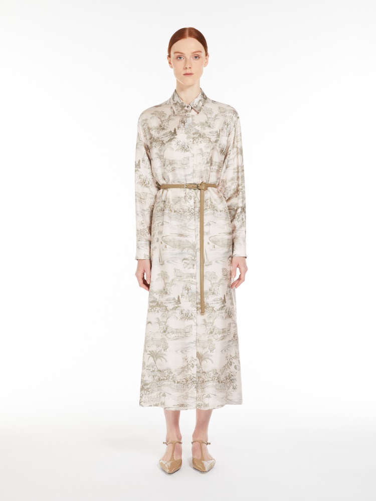 Max Mara STUDIO プリントシルクシュミジェドレス svelto ズヴェルト] プリント シルク シャツ ドレス, light grey