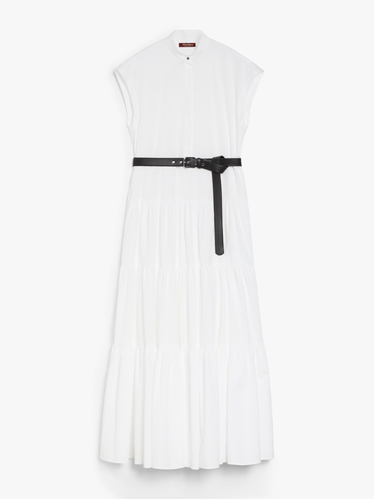 【関税＆送料込み】Max Mara Studio Bairo Dress Flounced cotton shirt dress, optical white | 