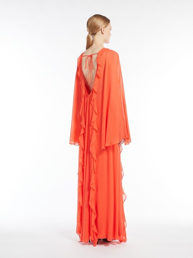 Georgette ruffle dress, coral | 