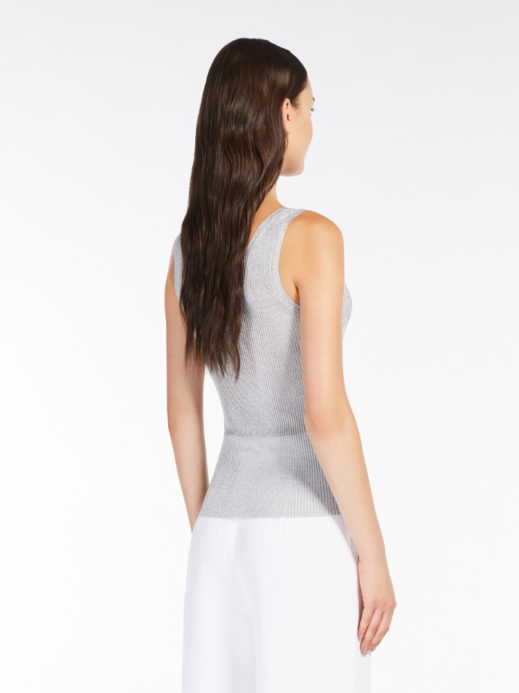 Rib-knit viscose and lurex top, silver | 