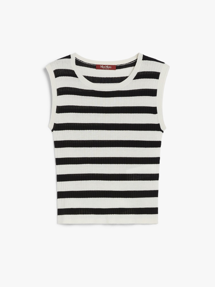 Rib-knit wool and silk top, white black | 