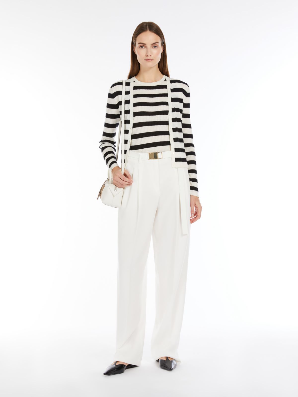 Rib-knit wool and silk top - WHITE BLACK - Max Mara
