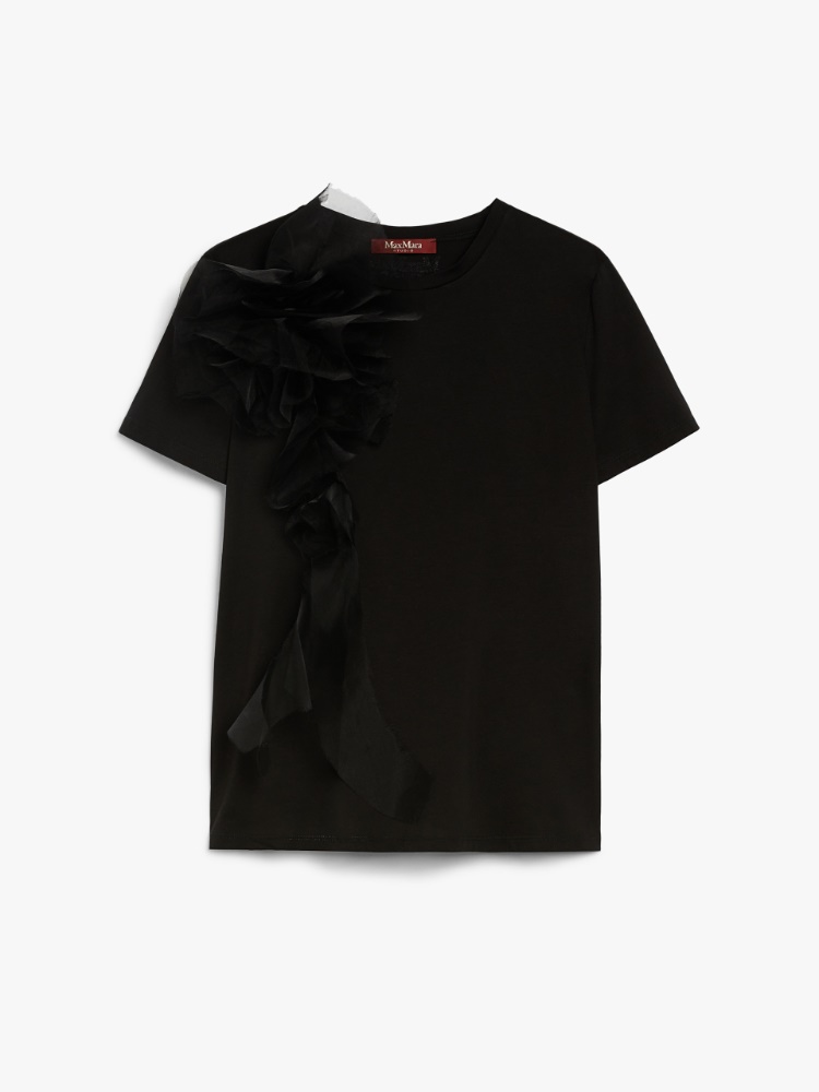 関税込◆MAX MARA STUDIO◆刺繍ロゴ SUGHERO Tシャツ Embroidered jersey T-shirt, black | 
