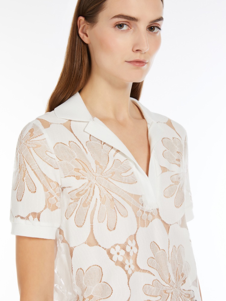 Lace polo shirt, white | 