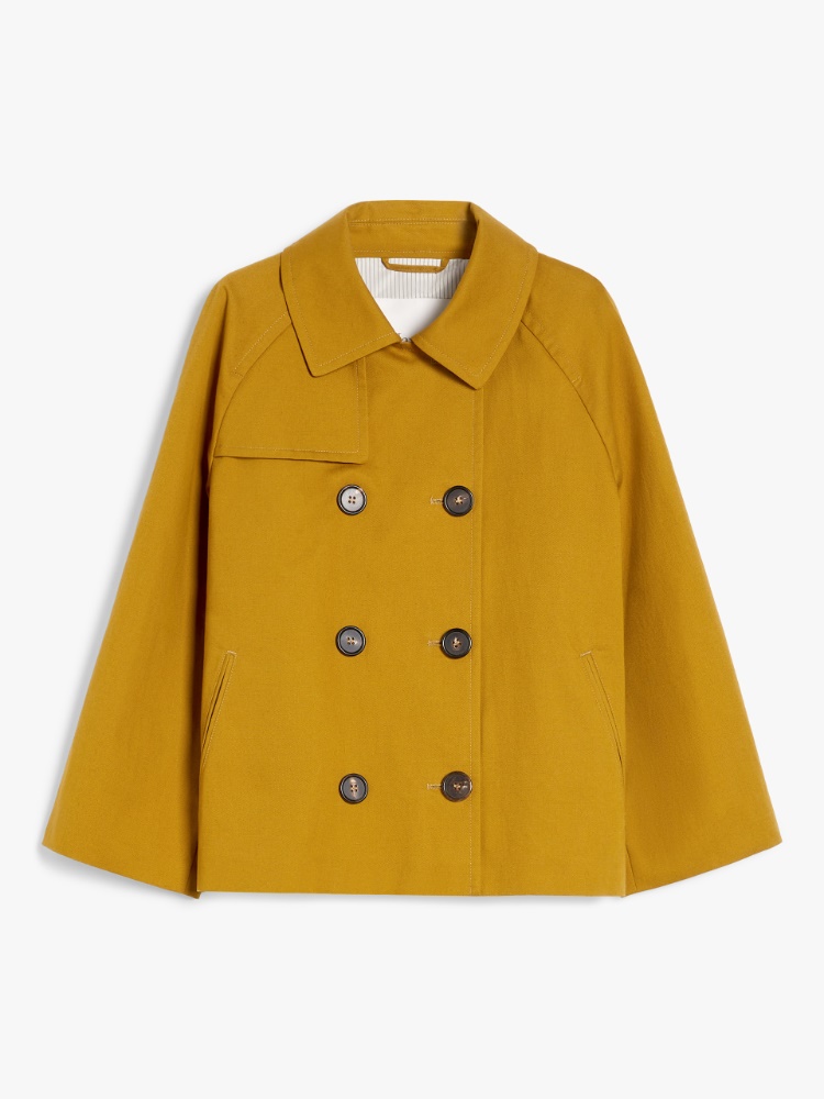 Water-repellent cotton and linen cropped trench coat, yellow