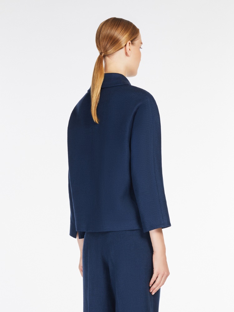 MAXMARA MONIAジャケット Linen and cotton boxy jacket, navy |