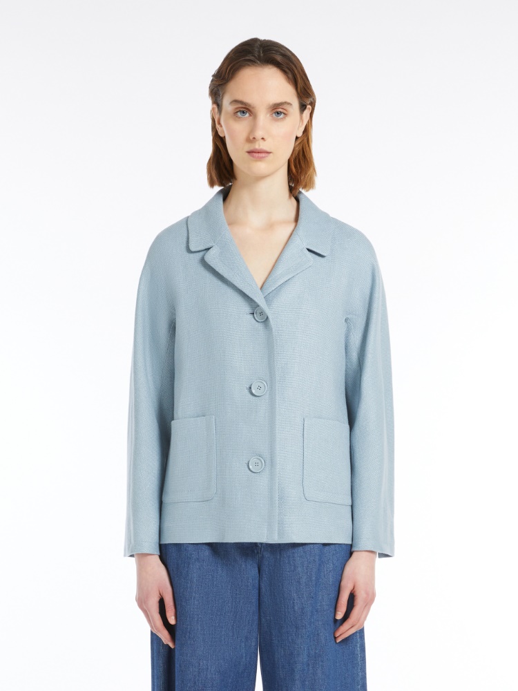 Boxy-fit linen and cotton basketweave jacket, light blue