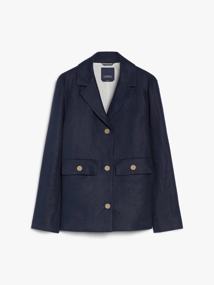 エミーロ] ピュア リネン シングルブレスト ジャケット, navy