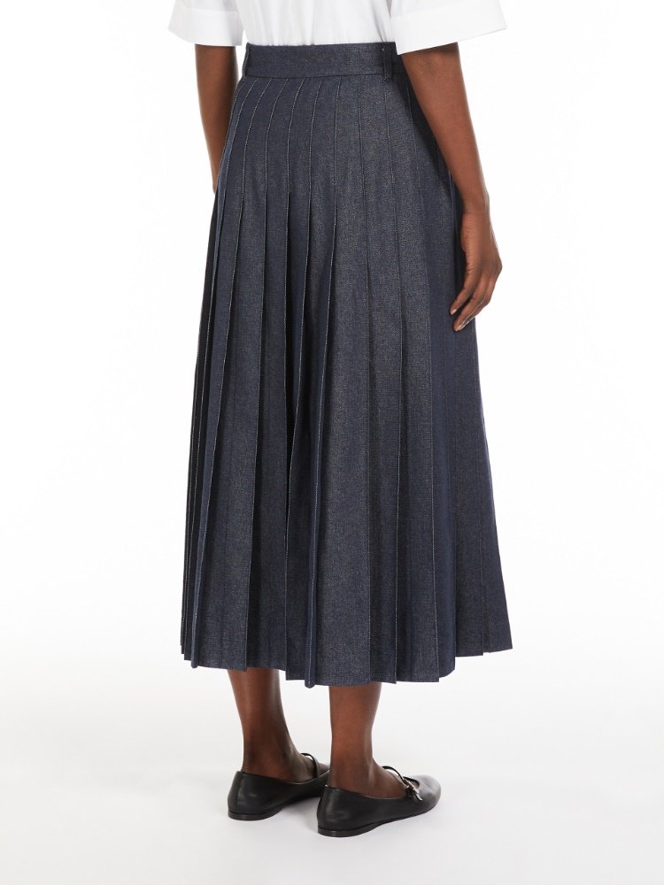 スカート MAX MARA Woman Skirt Rope 2511301029600 002 Denim-effect pleated cotton skirt, midnightblue | 