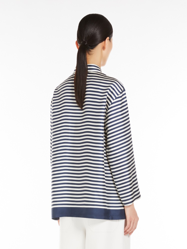 Printed silk twill shirt, ecru | 