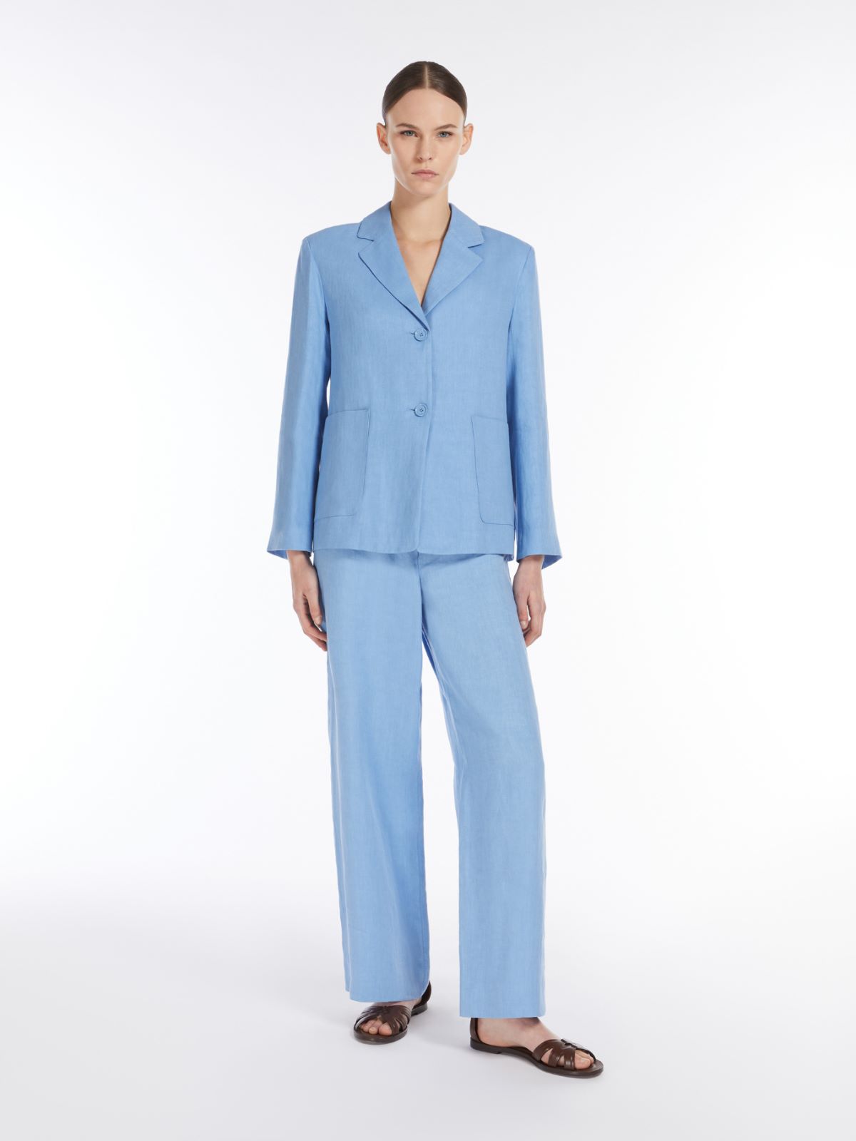 Linen wide-leg trousers + LIGHT BLUE - Max Mara