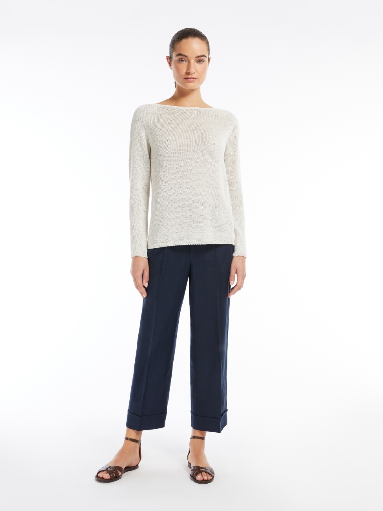 Straight-fit linen canvas trousers + NAVY - Max Mara