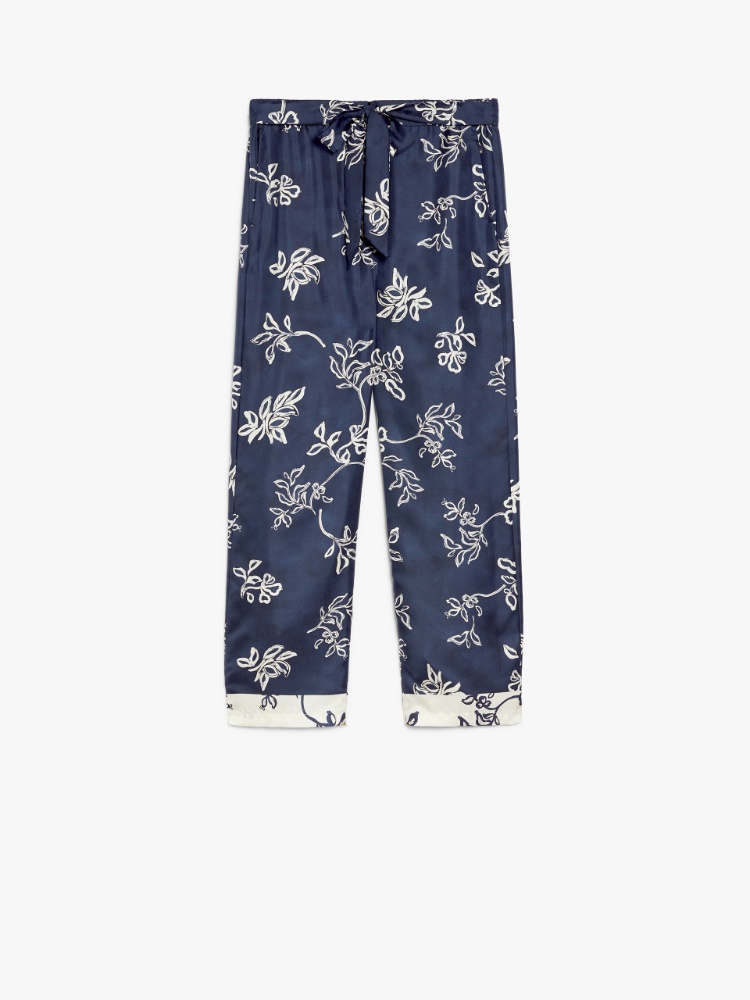 【S MAX MARA】CINZIA プリント シルク ベルト付き パンツ Printed silk belted trousers, ultramarine | 