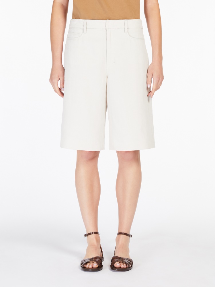Cotton and linen twill Bermuda shorts, ecru | 