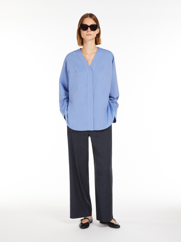 Cotton canvas V-neck shirt - LIGHT BLUE - Max Mara