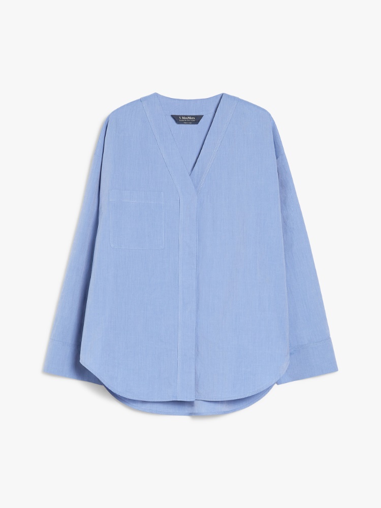 Cotton canvas V-neck shirt - LIGHT BLUE - Max Mara