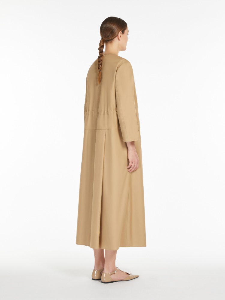 Loose cotton twill dress, hazelnut brown | 
