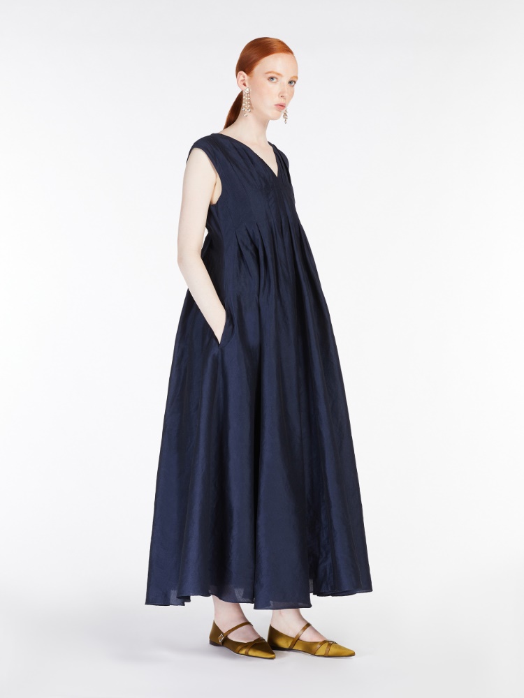 Kleid aus Baumwolle und Ramie mit Falten - BLAU - Max Mara - 2