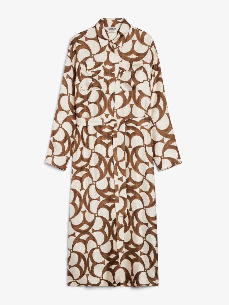 Shirt dress in printed silk, ecru | 