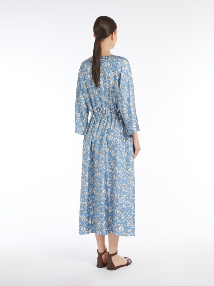 Long printed twill dress, light blue | 