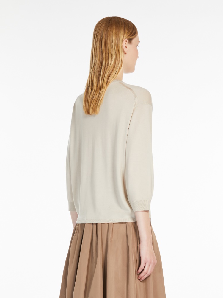 Lightweight wool yarn sweater, ecru | 