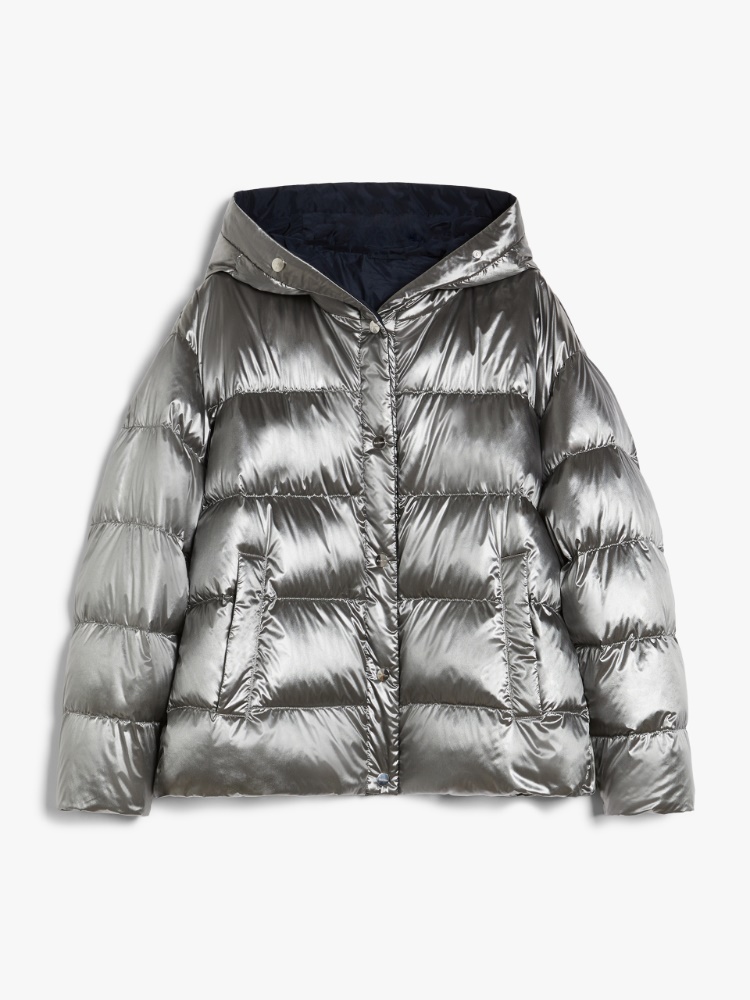Reversible down jacket in water-repellent canvas, light grey