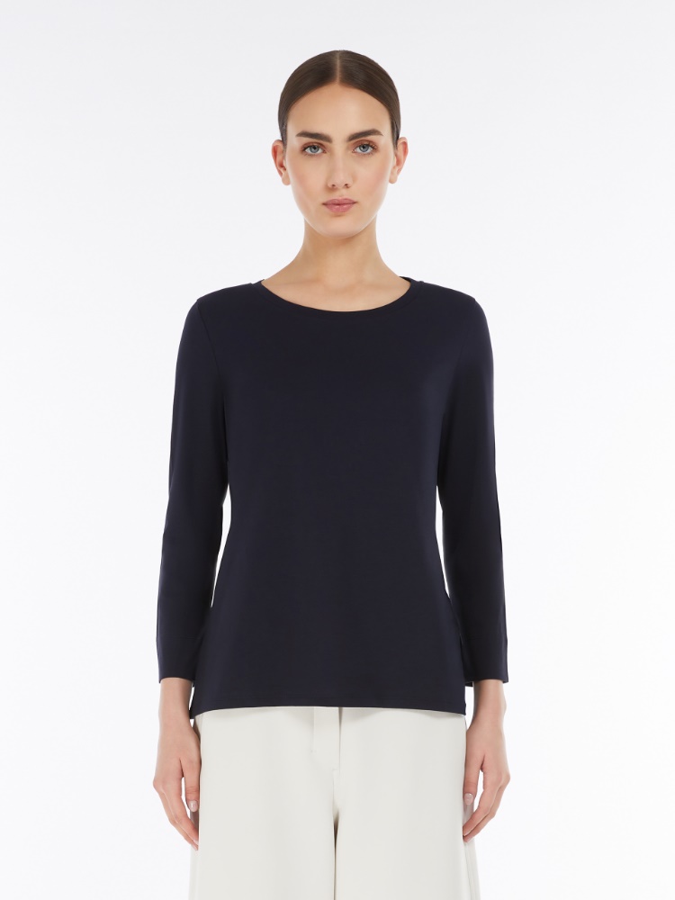 Tシャツ・カットソー S Max Mara Portisi Knit Navy 2519361101600013 25193611016000 Satin and jersey T-shirt, navy | Weekend Max Mara