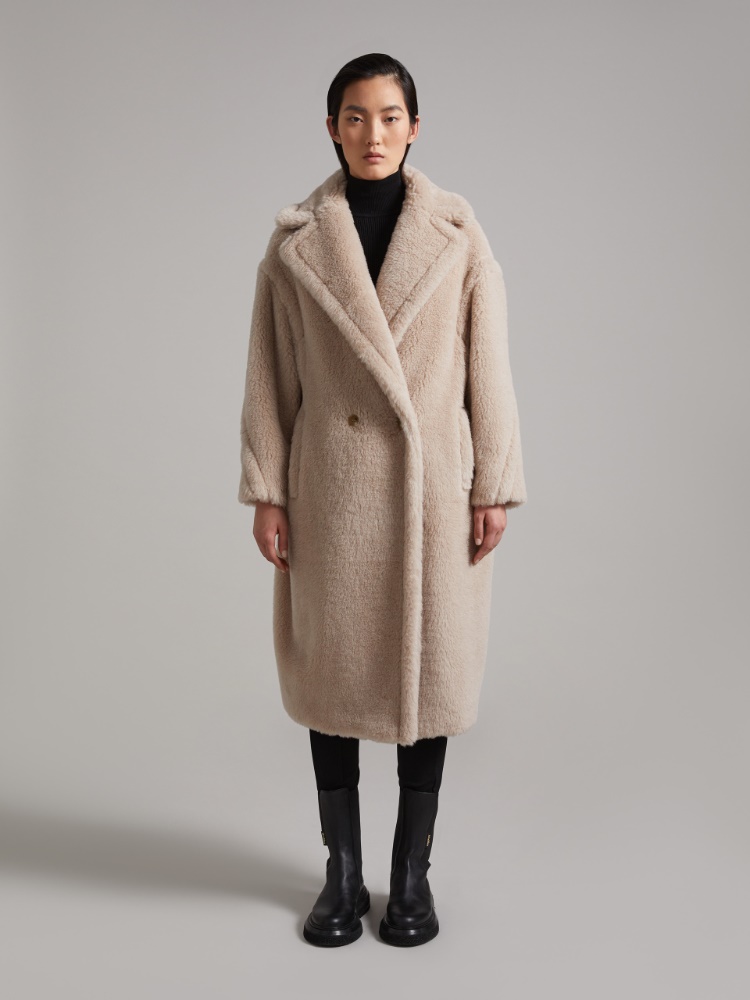 Teddy Bear Icon Coat in alpaca and wool, beige | 