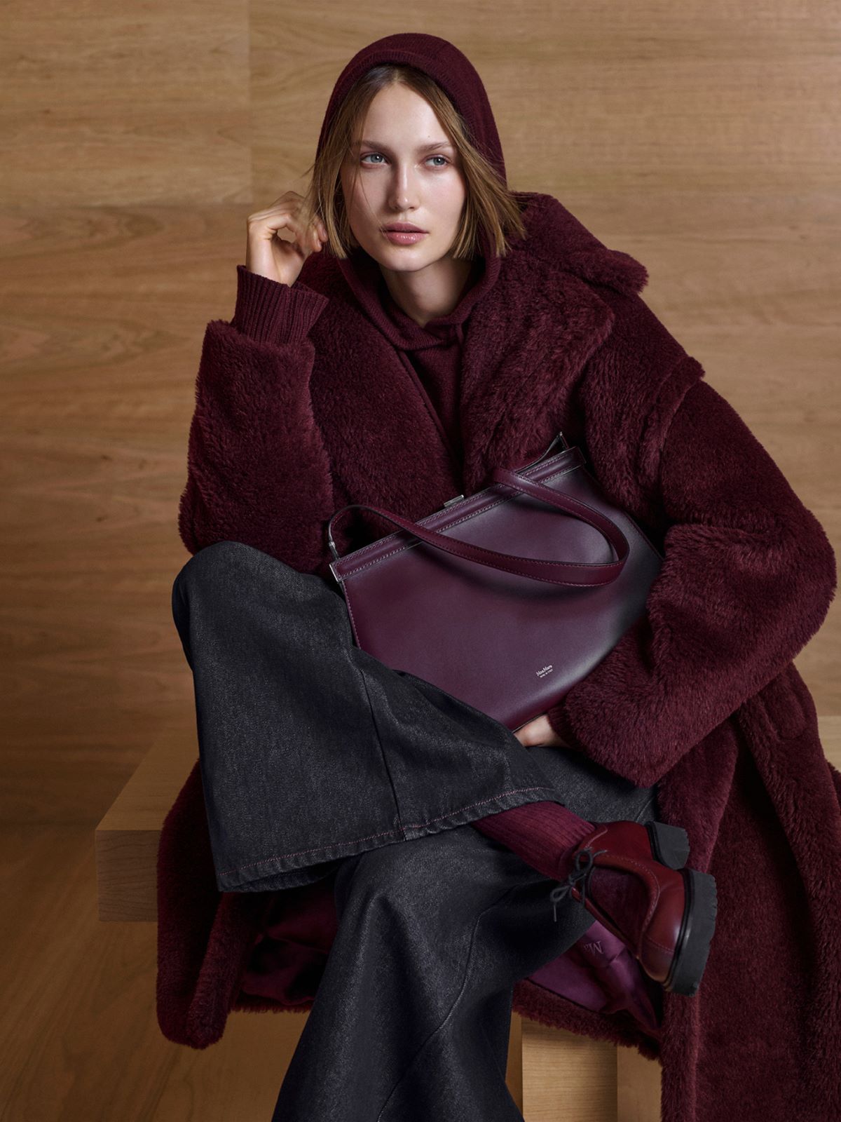 Kultowy płaszcz Teddy Bear z alpaki i wełny - WIŚNIOWY - Max Mara