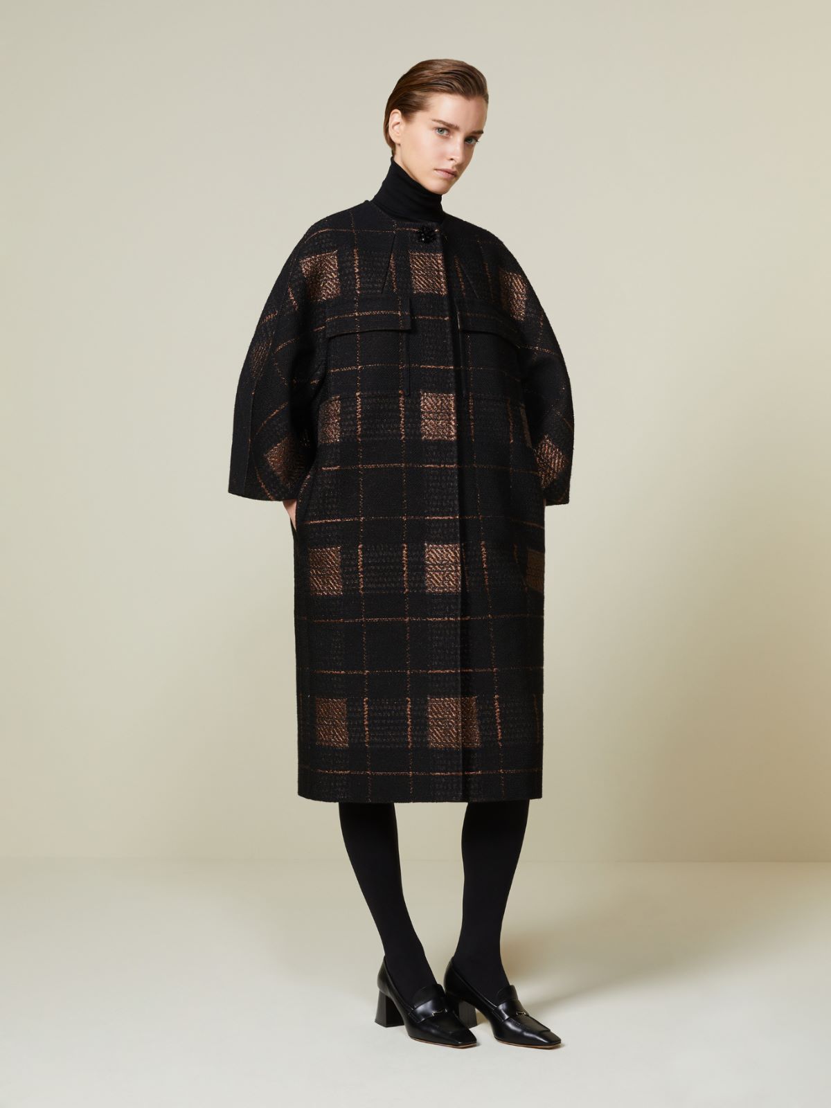 Lamé jacquard cocoon coat - BLACK - Max Mara - 2