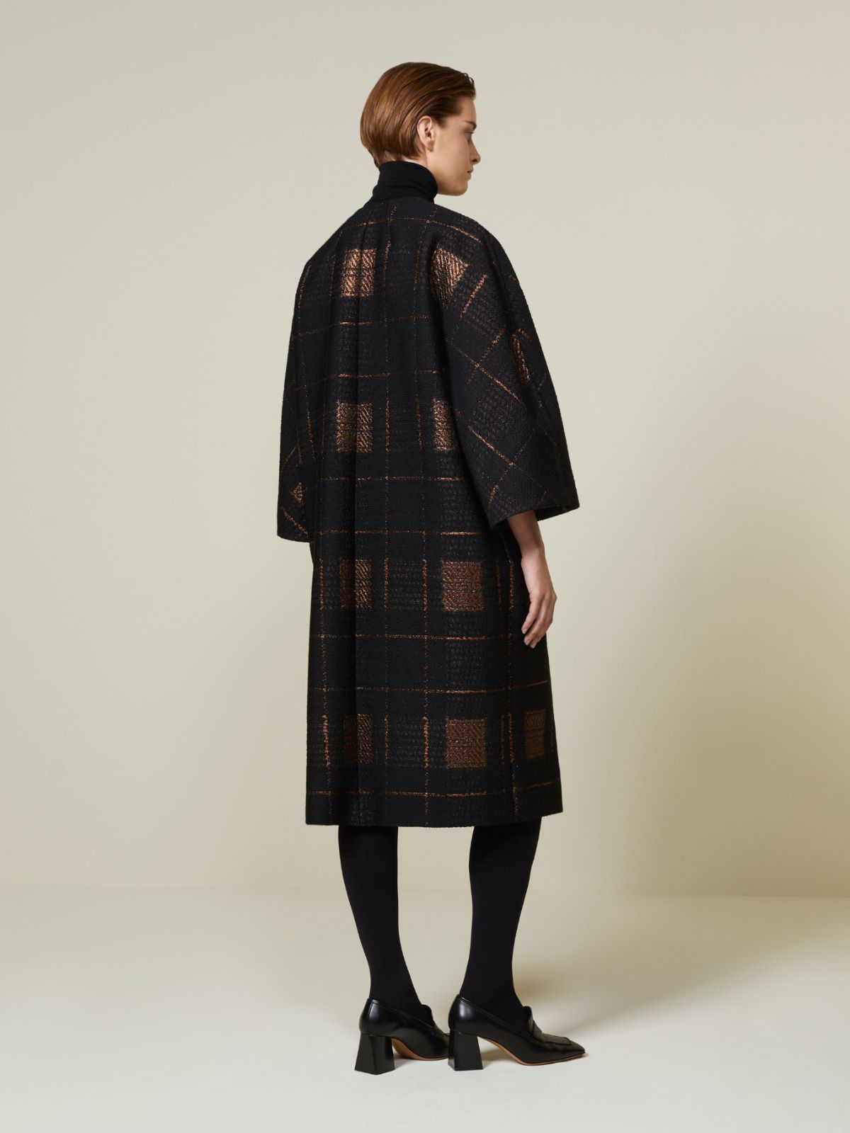 Lamé jacquard cocoon coat - BLACK - Max Mara - 3