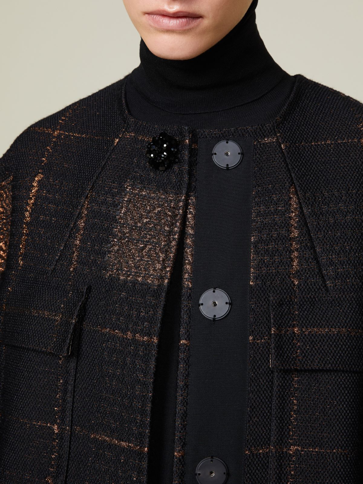 Lamé jacquard cocoon coat - BLACK - Max Mara - 4