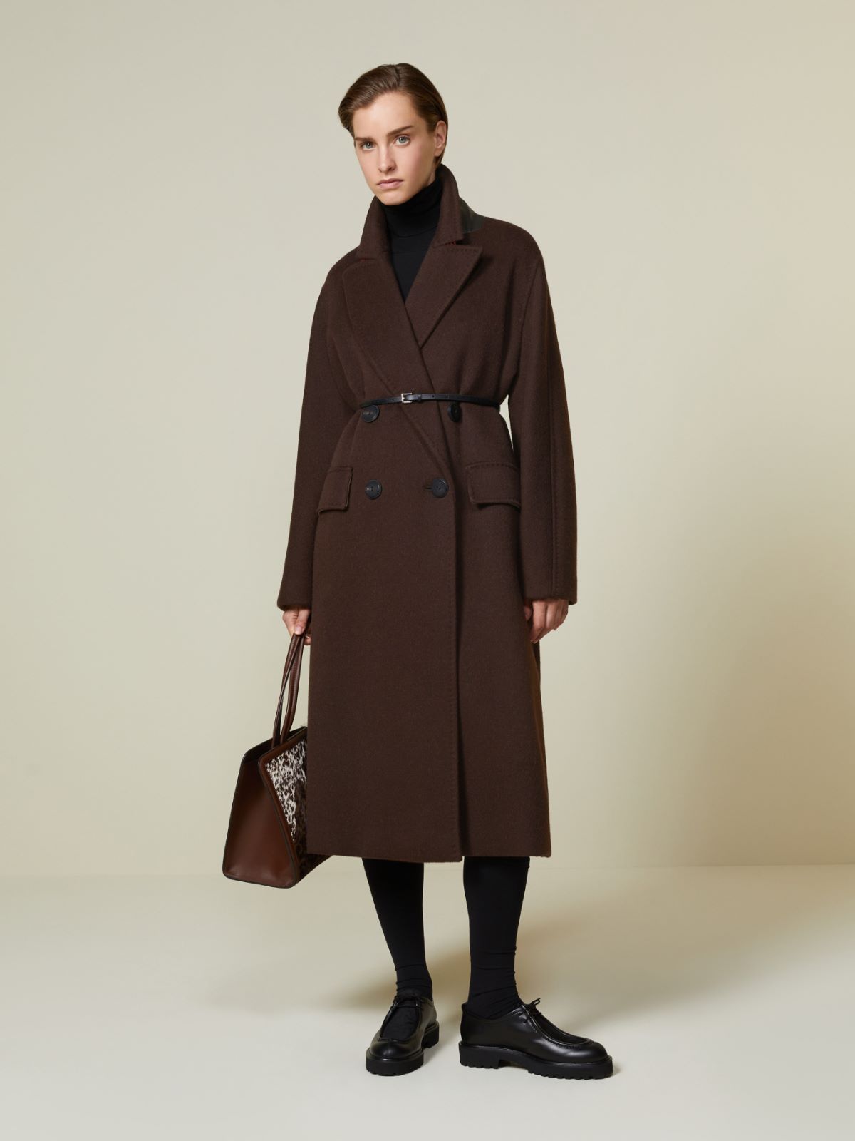 Wełniany płaszcz oversize z alpaki i kaszmiru - BRĄZOWY - Max Mara
