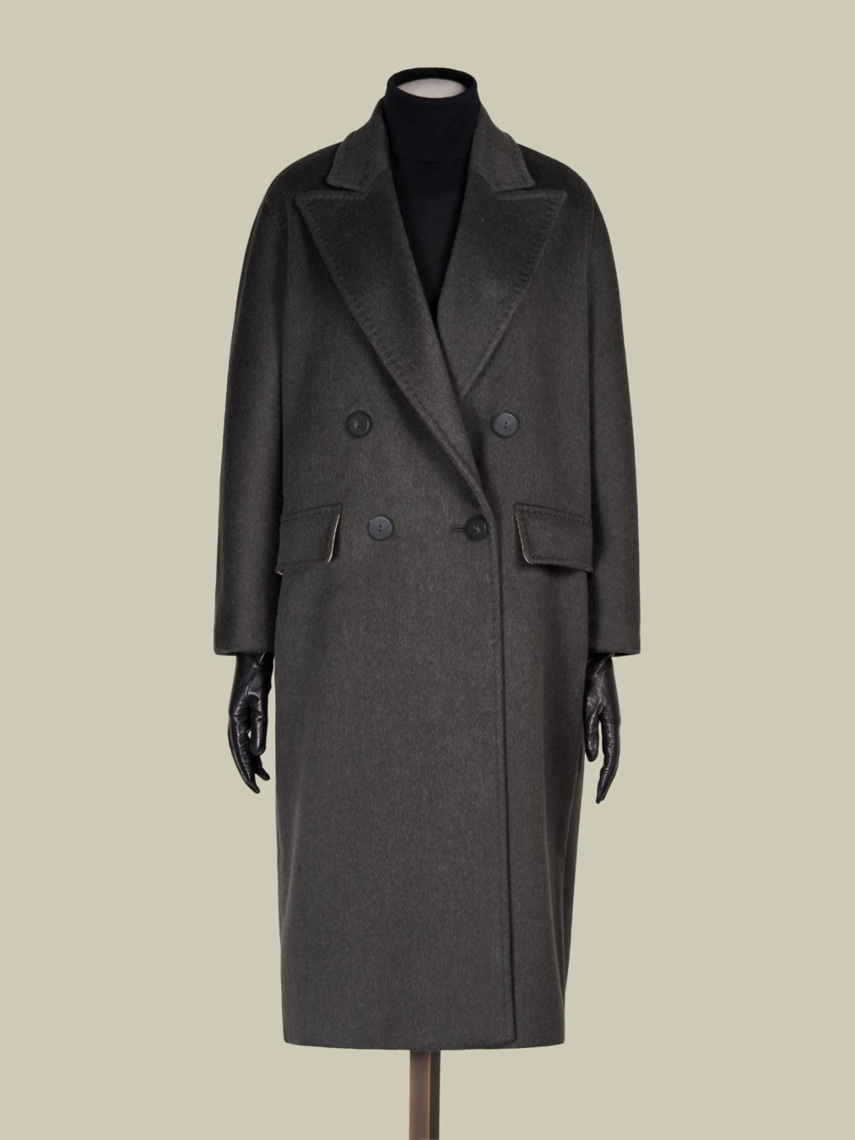 Płaszcz oversize w stylu męskim z kaszmiru, alpaki i wełny - CIEMNOZIELONY - Max Mara - 11