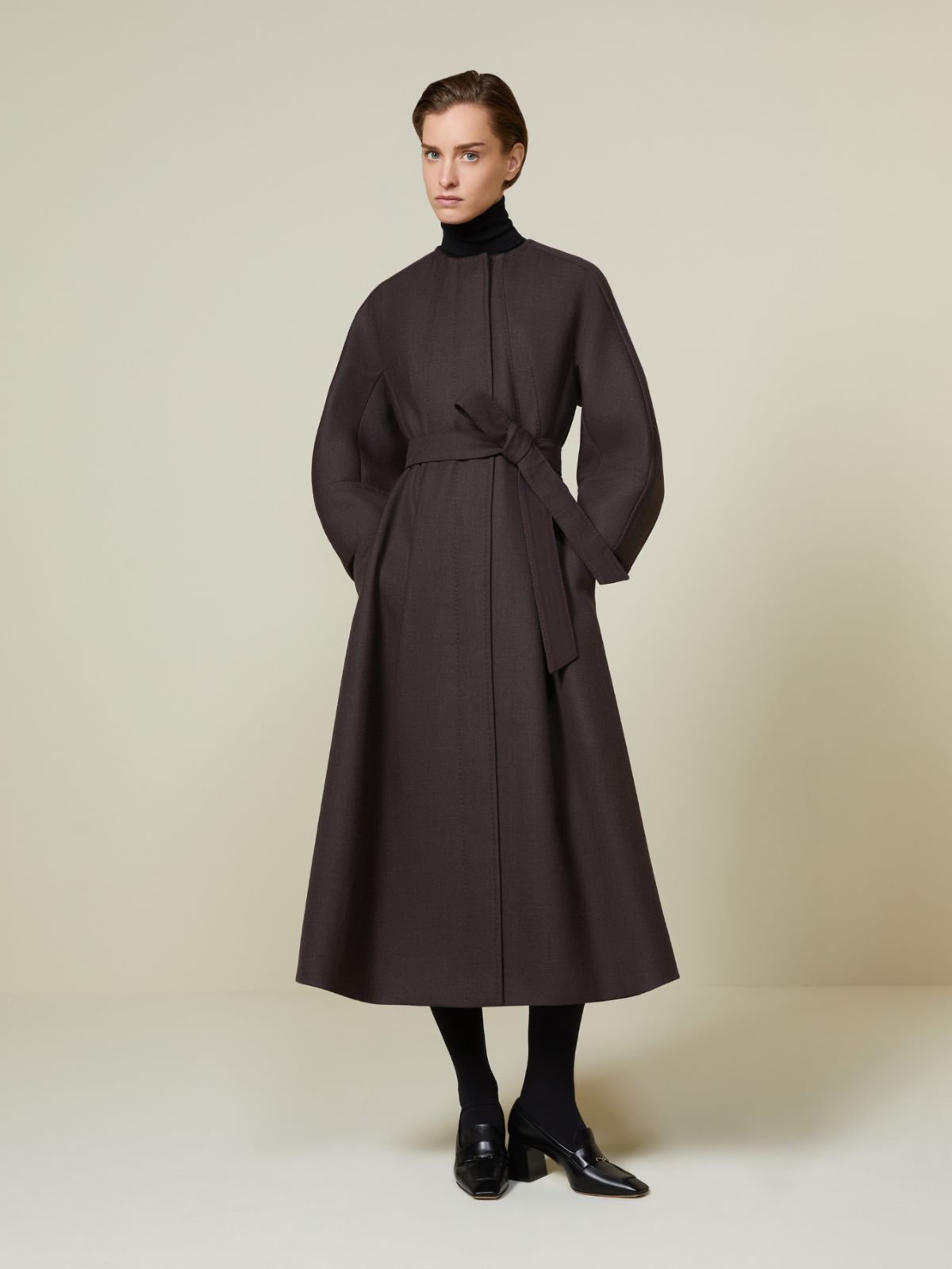Dwuwarstwowy płaszcz z czystej wełny - BRĄZOWY - Max Mara - 2