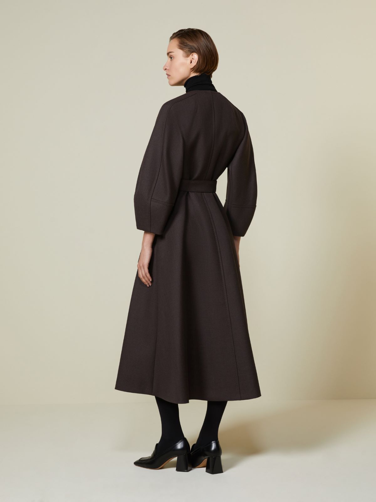Dwuwarstwowy płaszcz z czystej wełny - BRĄZOWY - Max Mara - 3