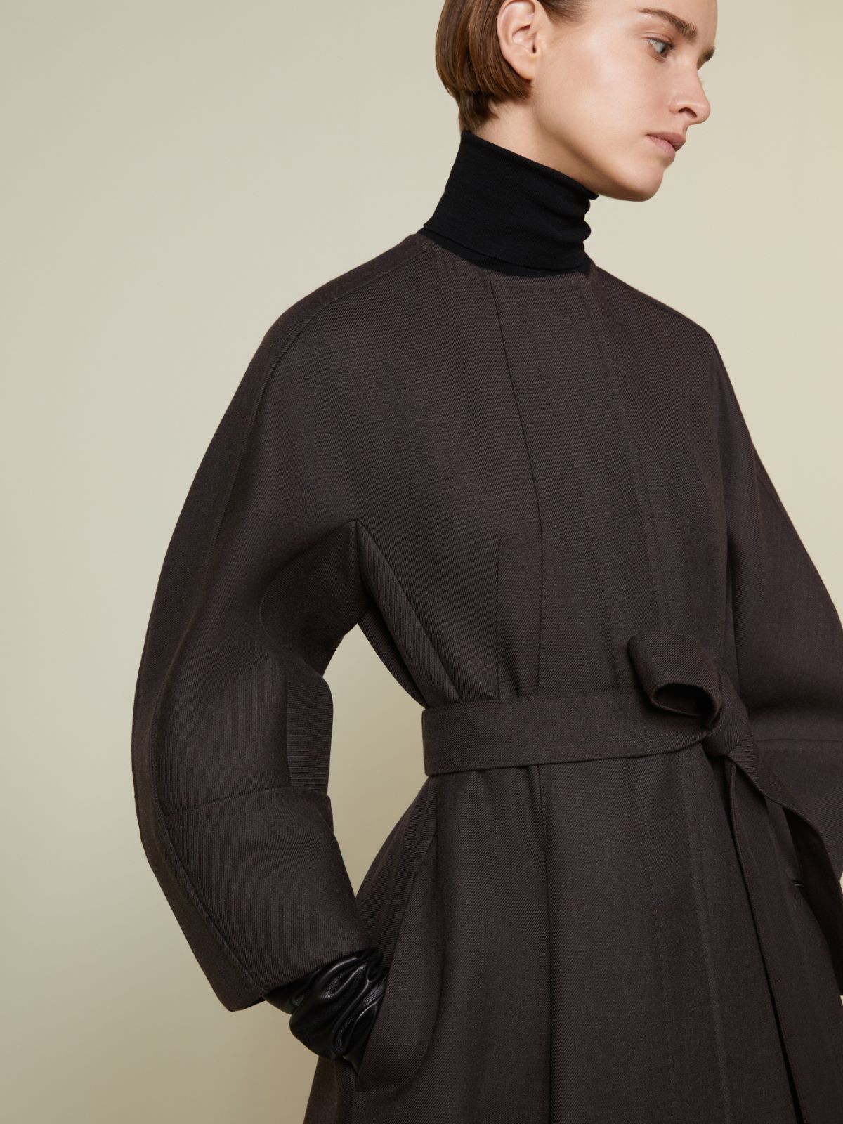 Dwuwarstwowy płaszcz z czystej wełny - BRĄZOWY - Max Mara - 4