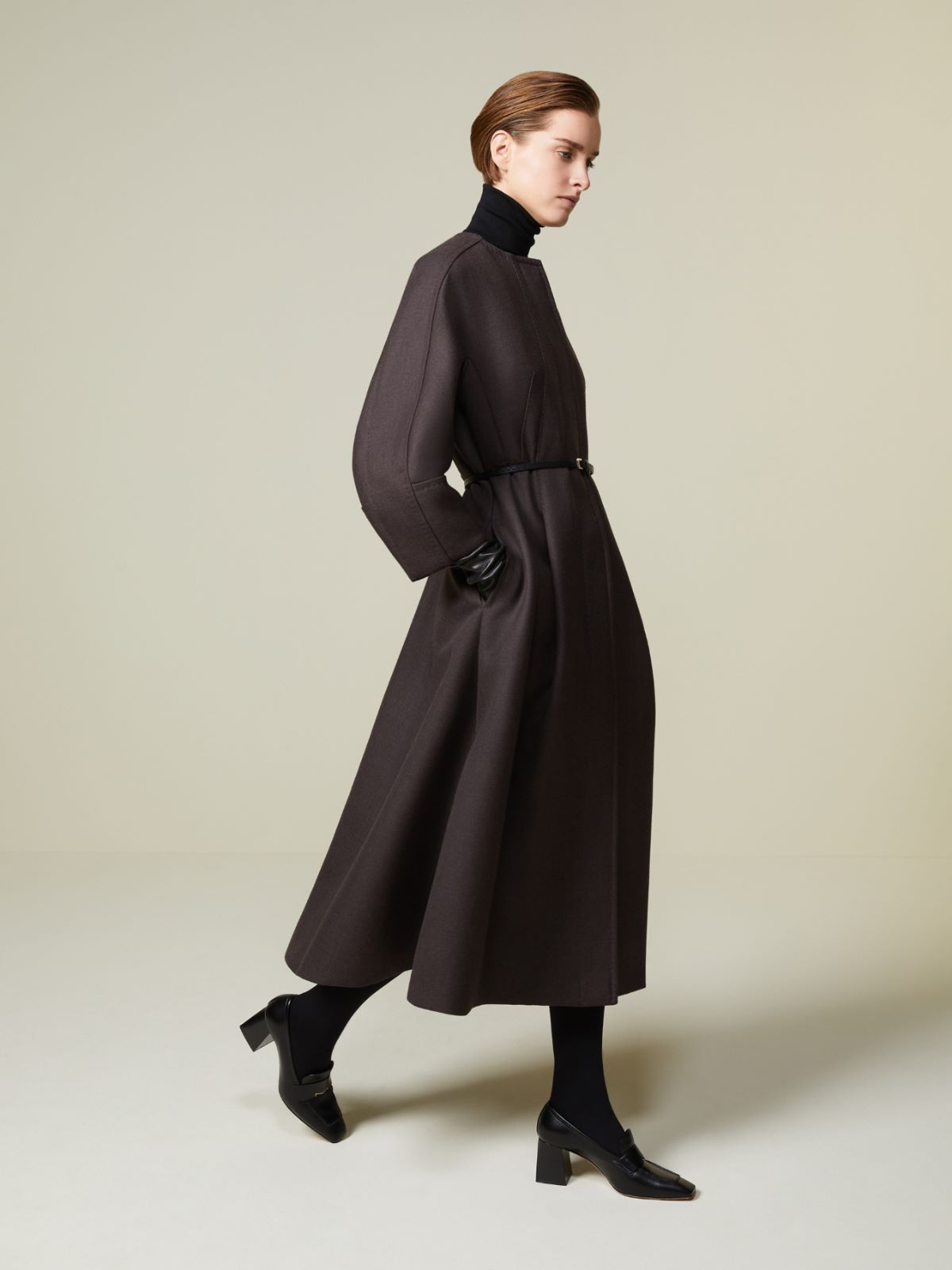 Płaszcz redingote z dwuwarstwowej czystej wełny - BRĄZOWY - Max Mara - 11