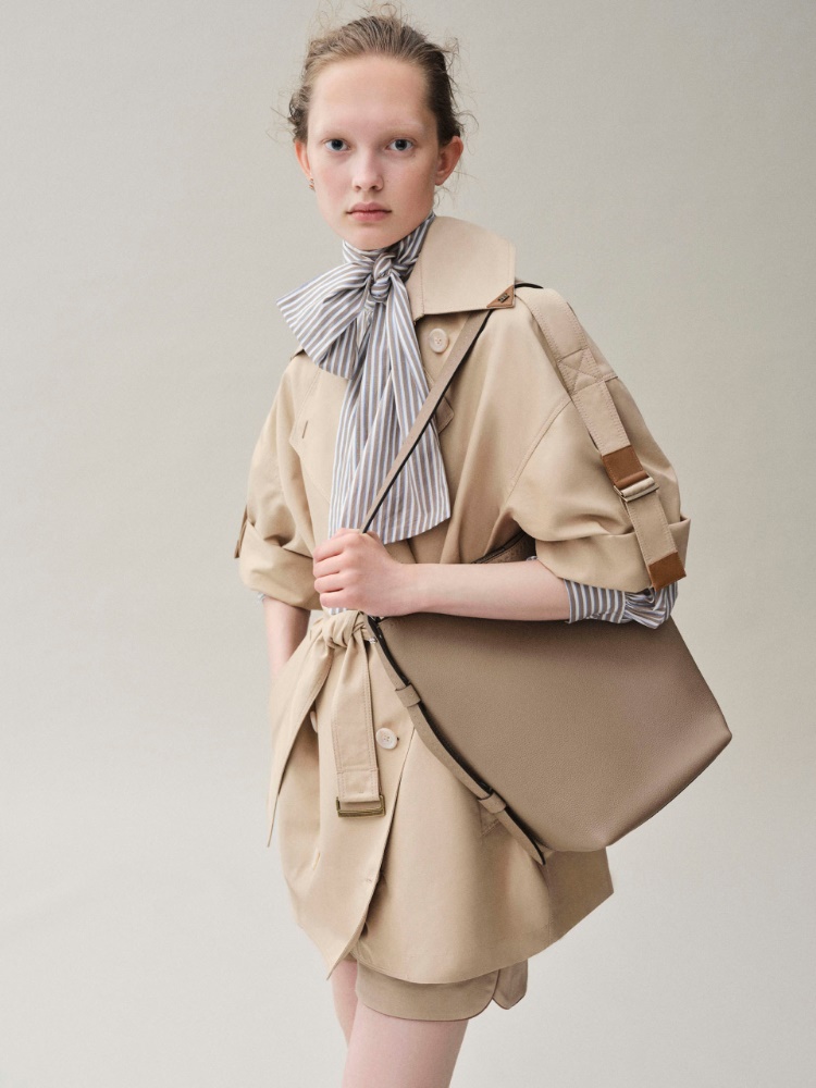 Double-breasted water-repellent gabardine trench coat + SAND - Max Mara