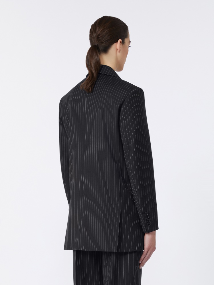 Double-breasted pinstripe wool blazer, black white | 