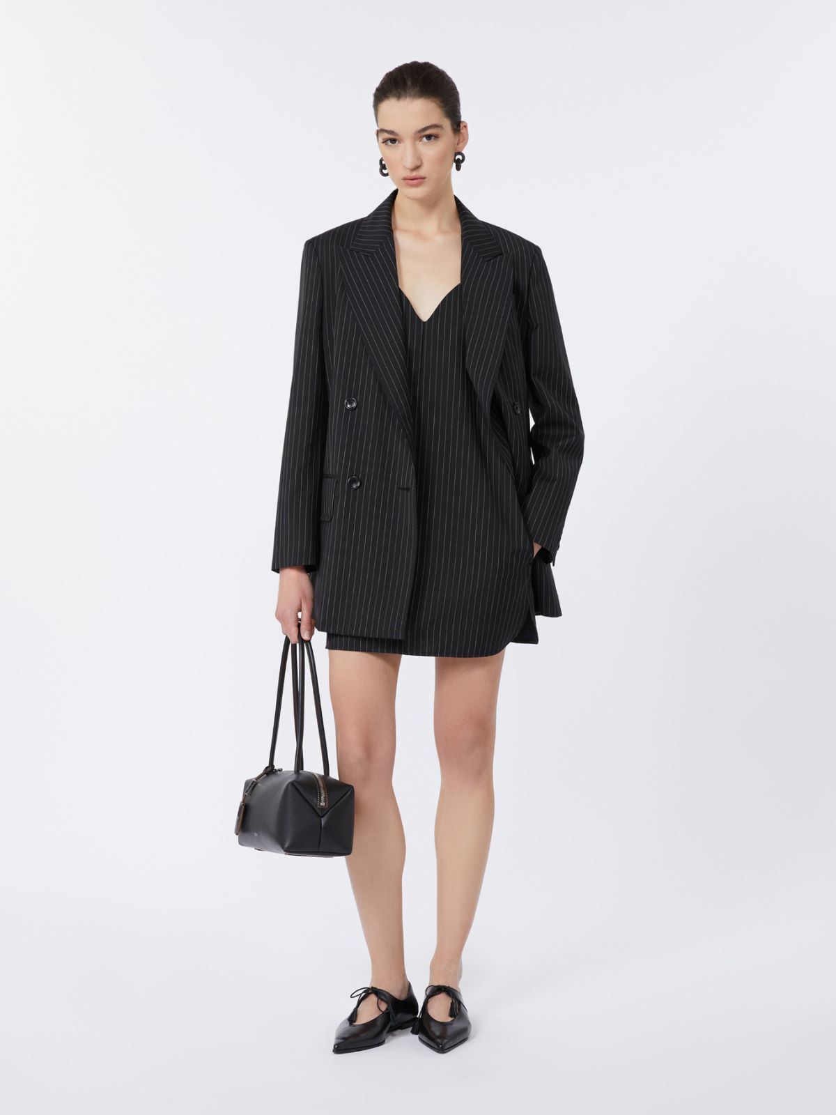 Double-breasted pinstripe wool blazer - BLACK WHITE - Max Mara - 8