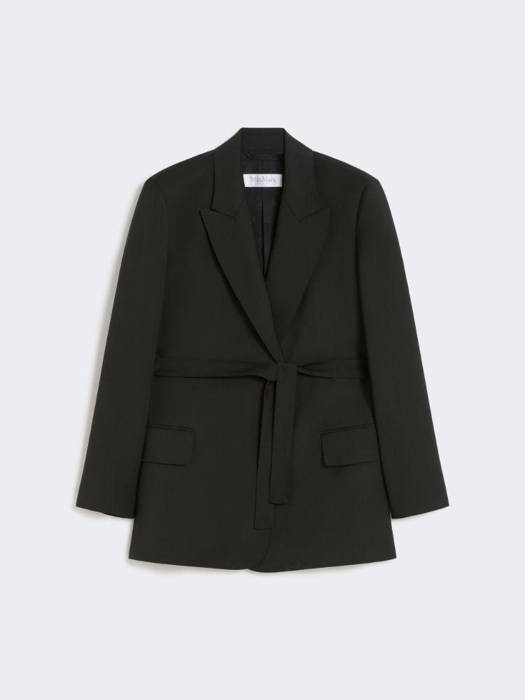 Belted woollen cloth blazer, black | 