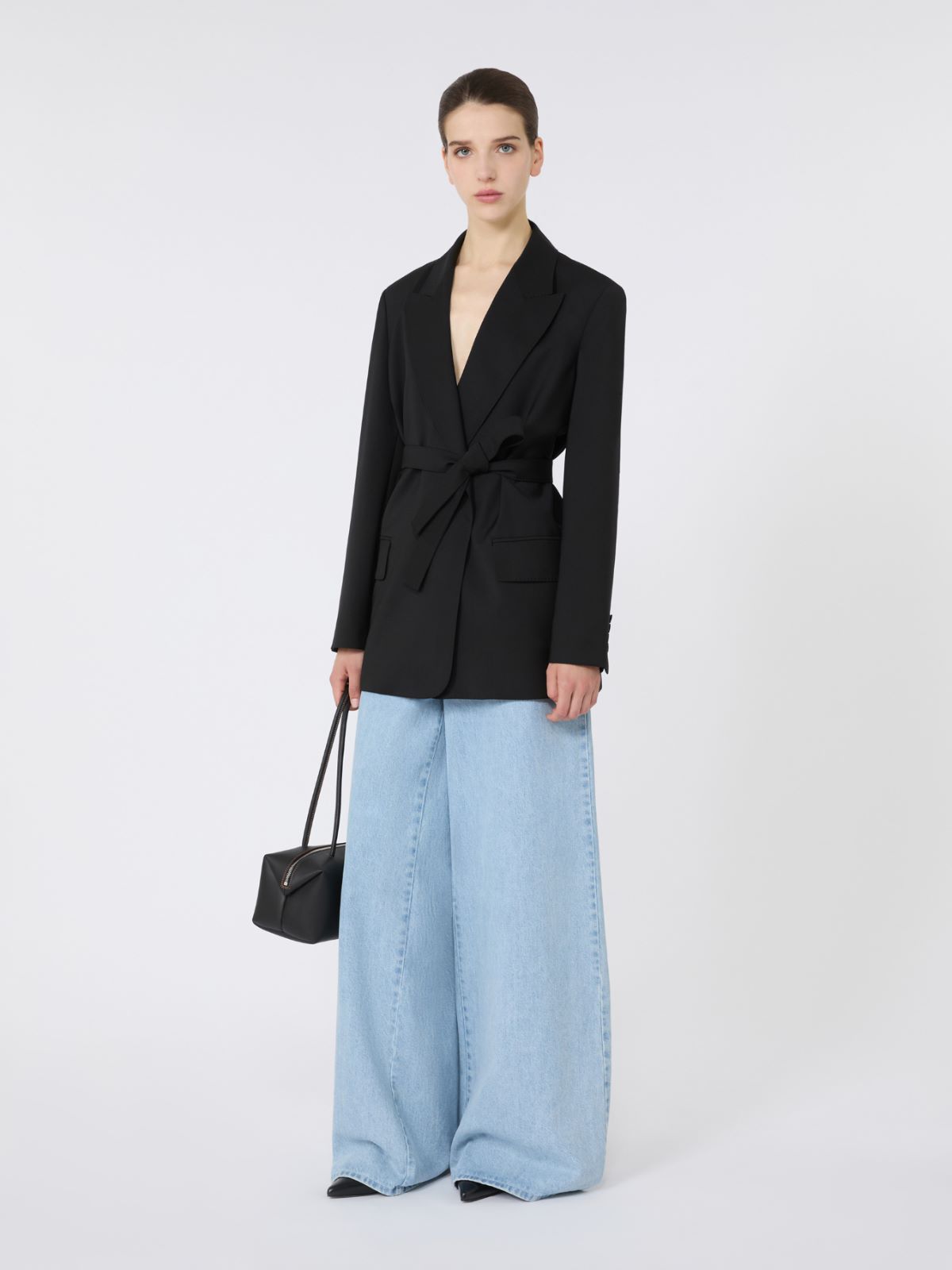 Belted woollen cloth blazer - BLACK - Max Mara