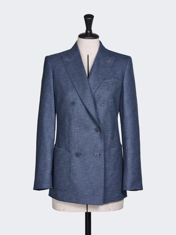 Blazer à double boutonnage en natté de laine peignée - BLEU - Max Mara