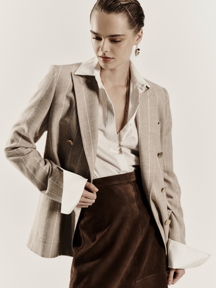 Double-breasted alpaca and wool blazer + BEIGE - Max Mara