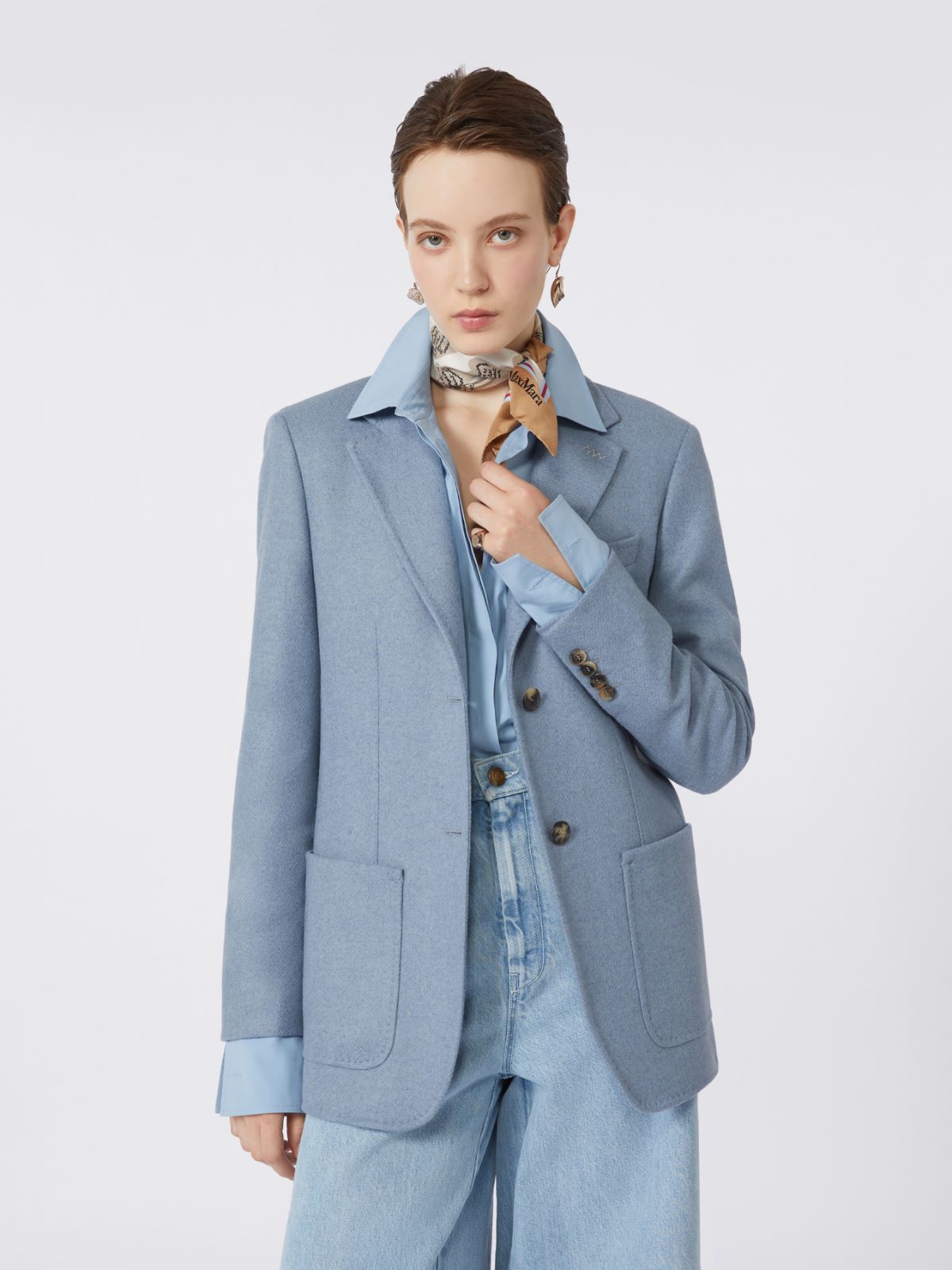 Einreihiger Blazer aus Alpaka, Kaschmir und Kamelhaar - AZURBLAU - Max Mara